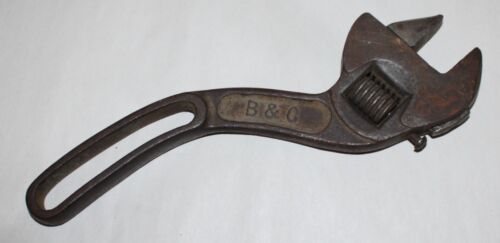 Vintage Antique Bemis & Call's B&C 10" Curved Adjustable S-Wrench
