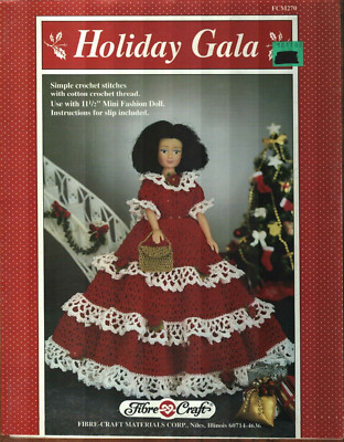HOLIDAY GALA FASHION DOLL DRESS FIBRE CRAFT CROCHET PATTERN LEAFLET