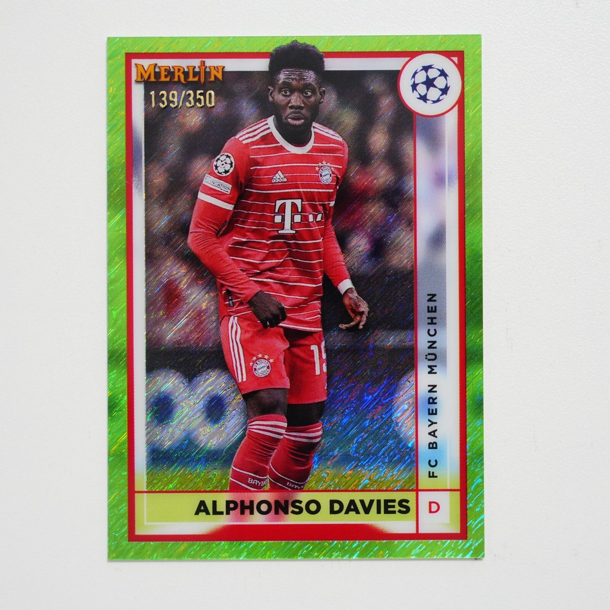 2023 TOPPS MERLIN #55 - ALPHONSO DAVIES GREEN REFRACTOR