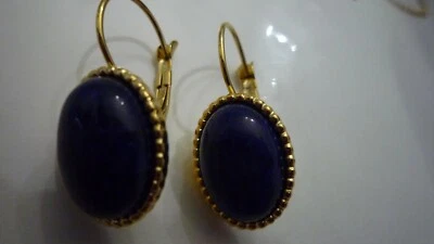 JOLIES DORMEUSES "CLIO BLUE" DORE CABOCHON LAPIS LAZULI/NEUF/ETIQUETTE - Photo 1/2