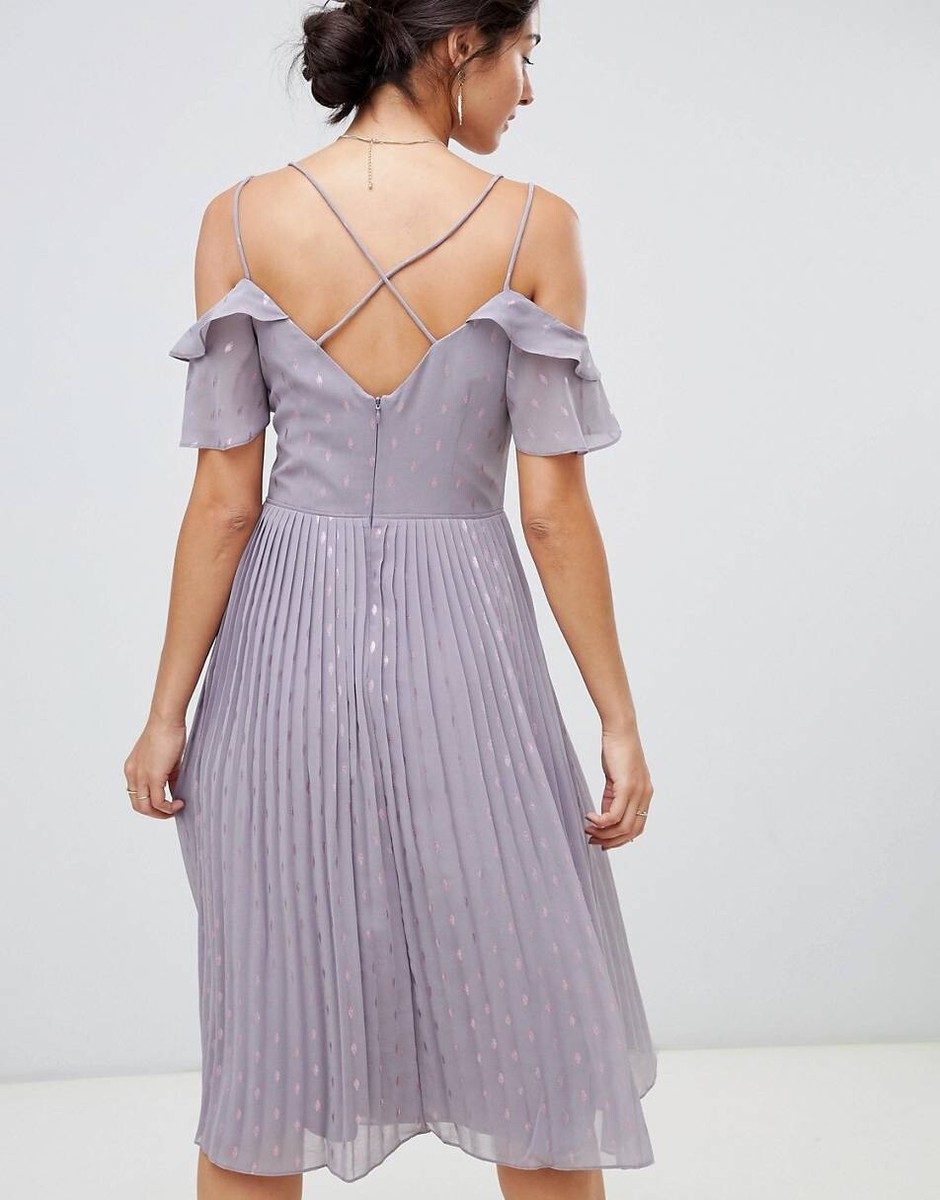 oasis pleated midi dress Oasis spot pleated midi dress with cold shoulder in lilac~size 12