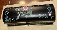 Vintage 1989 Tole Hand Painted Metal Humpback 13” Dresser Storage Box Lockable