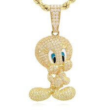 2 Ct Round Simulated Diamond Tweety Bird Cartoon Pendant 14k Yellow Gold Plated