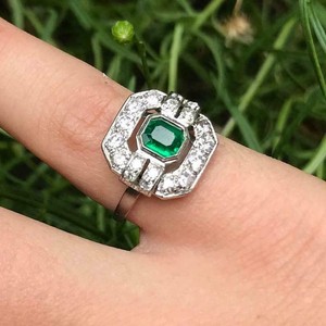 Filigree-Vintage-Art-Deco-Engagement-Ring-3-Ct-Emerald-Diamond-14K-White-Gold-Fn