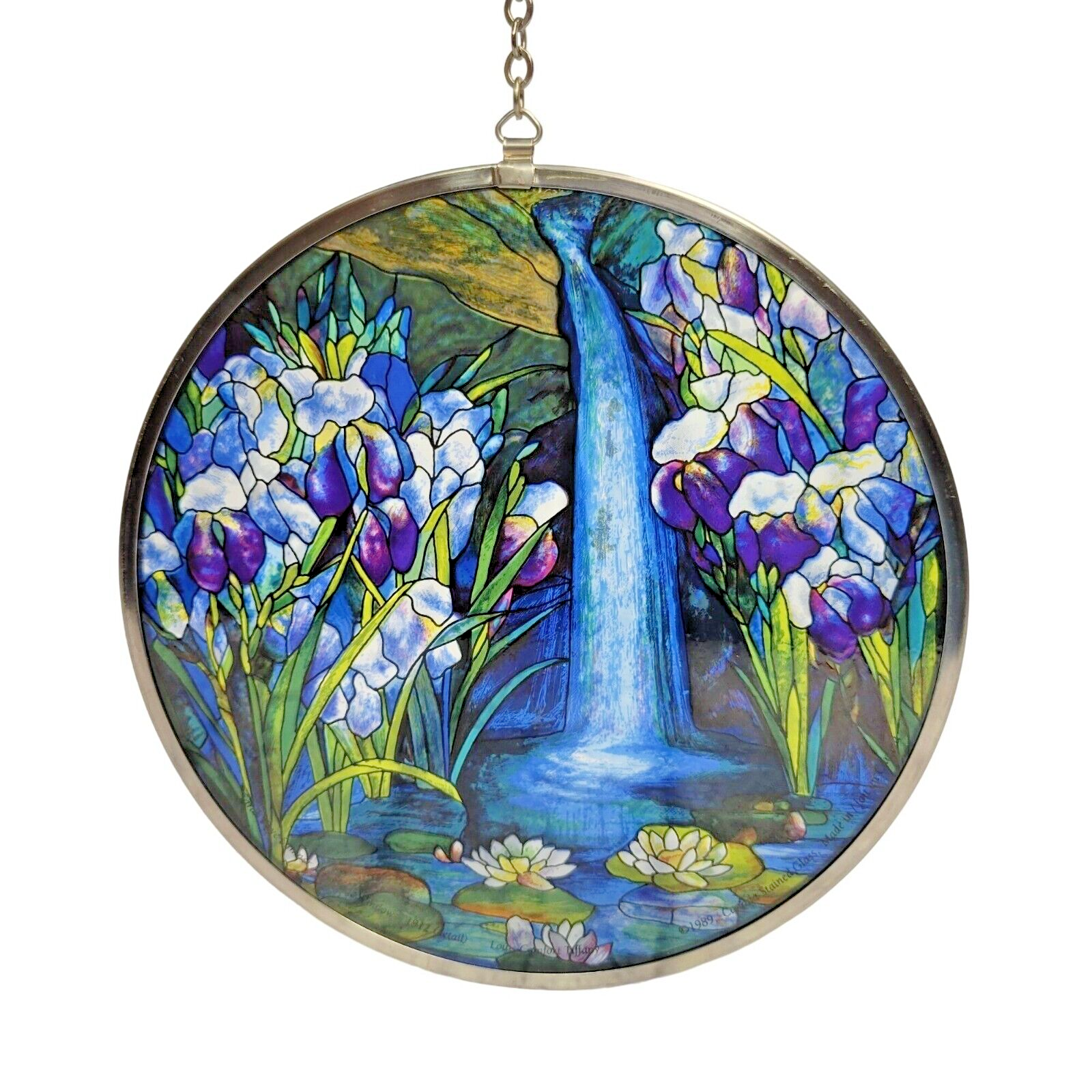 Vtg Louis C. Tiffany Suncatcher Canada Stained Glass Waterfall & Flowers Sarah F
