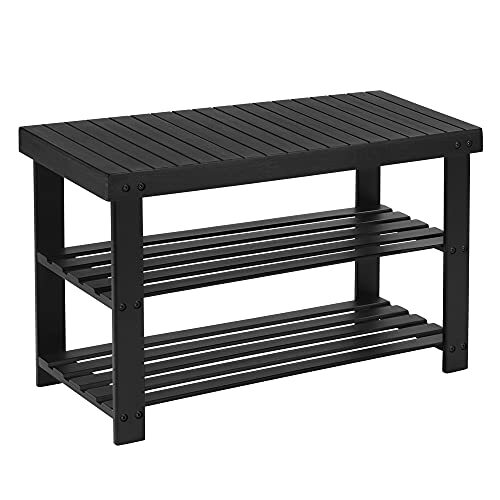 3-Tier Bamboo Shoe Rack Bench with Storage Shelf for Entryway-image