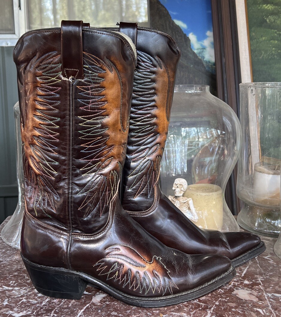 Vintage 70’s Wrangler 5630 Eagle Rainbow Brown Leather Cowboy Boot Size 10.5 D Vintage Men main image 2