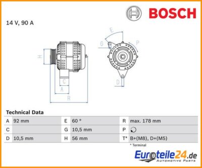 Generator BOSCH 0986039750 für Mercedes-Benz E-Klasse
