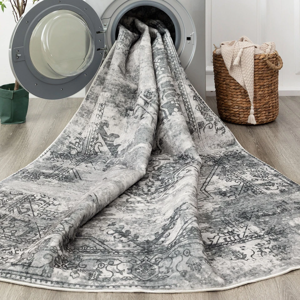 Large Shaggy Shag Rugs Thick Warm Charcoal Black Distressed Carpet Rug 200x290cm