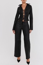MISTRESS ROCKS Black Baggy Vegan Leather Trousers L 12/14 5360