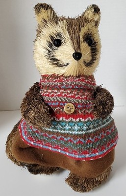 Raccoon Figurine Natural Fibers Knit Dress 9'' Tall