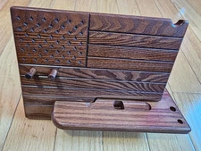Handcrafted Wood American Flag Docking Station Cell Tablet Bedside Desk