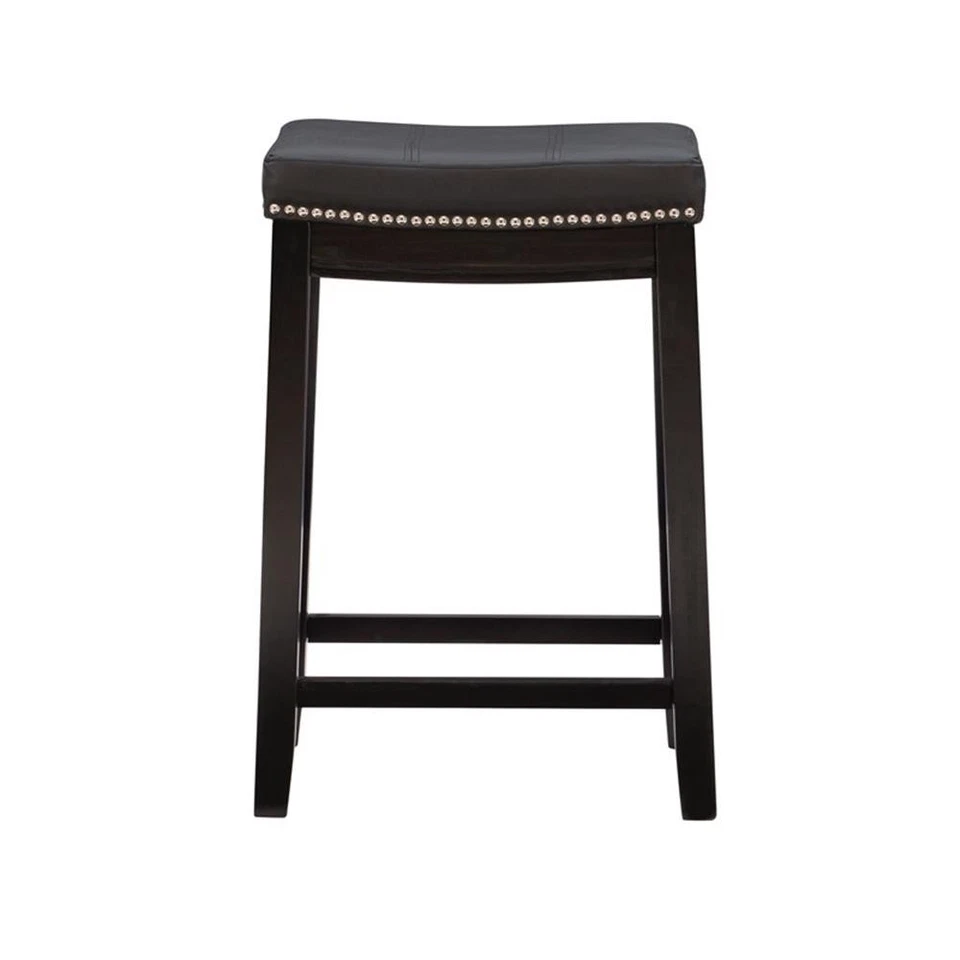 Linon Claridge Backless Counter Stool Nailhead Trim Faux Leather in Black Wood - Image 4 of 4