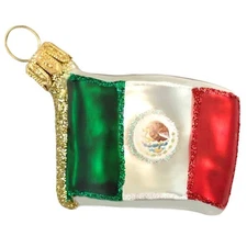 INTERNATIONAL FLAG MEXICO EUROPEAN BLOWN GLASS CHRISTMAS TREE ORNAMENT FLAGGE