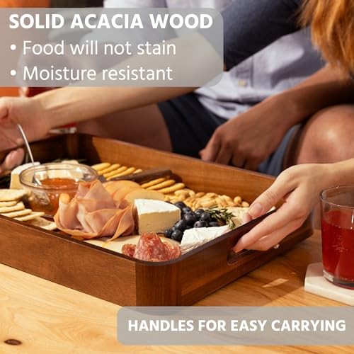 Acacia Wooden Serving Trays with Handles for Eating, Appetizers, Food, Snacks, - Picture 2 of 7