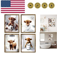 Highland Cow Funny Bathroom Decor Wall Art,Bathroom Highland Cow Art Prints,R...