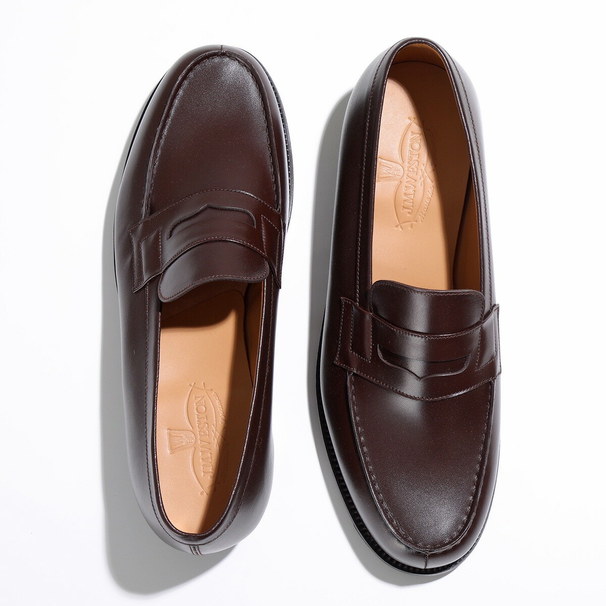 靴 J.M. WESTON 180 Loafer Tan Boxcalf 6/D Men's Dark brown, tan and porcelaine boxcalf 180 Loafer