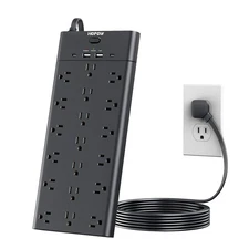 Power Strip Surge Protector with 19 Outlets and 4 USB Ports, 6 Ft Flat Plug H...
