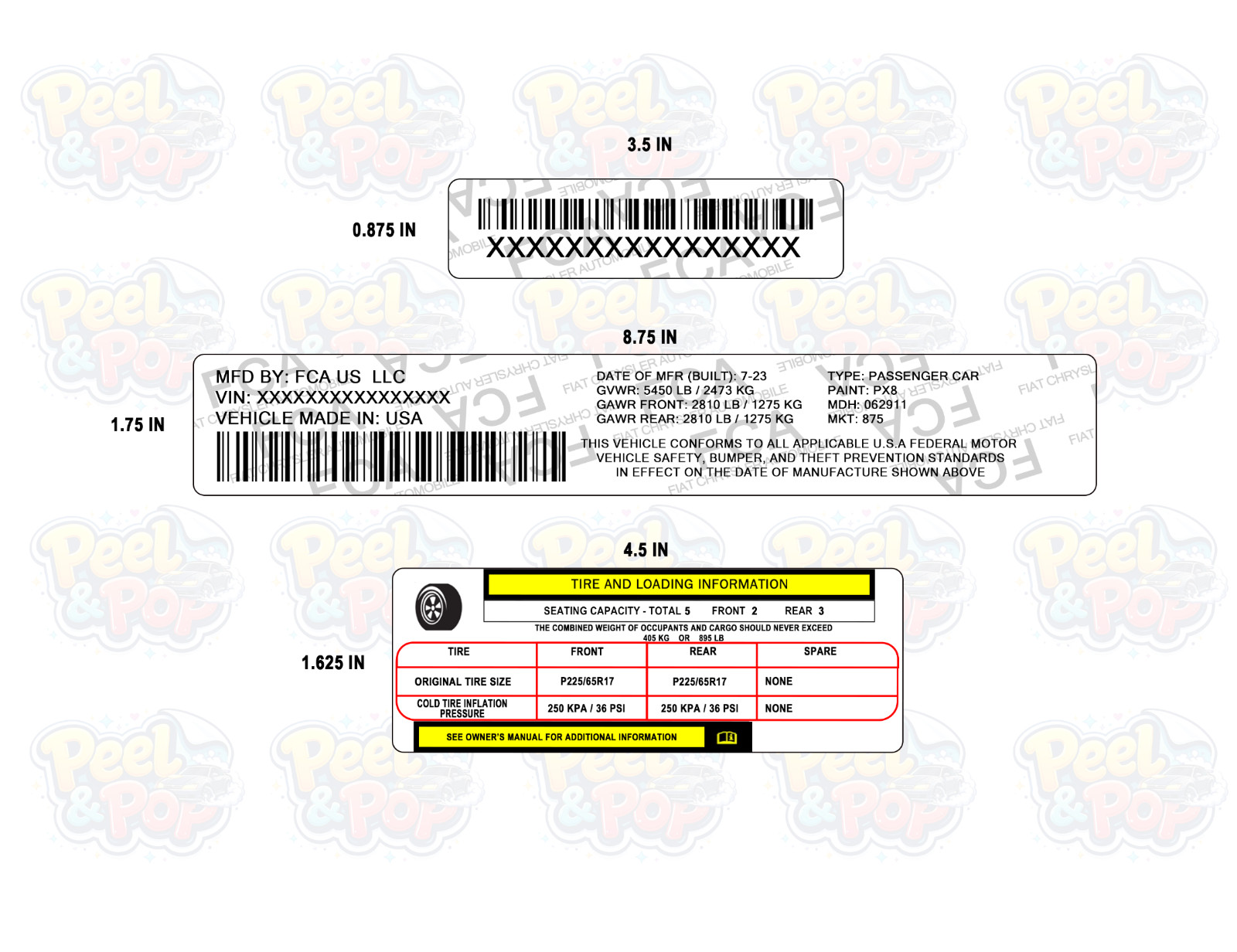 FCA JEEP DODGE CHRYSLER VIN Sticker Decal Tire Loading information Sticker