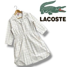 Lacoste Limited Edition Plaid Shirt Dress 3/4 Sleeve Elastic Waist Used