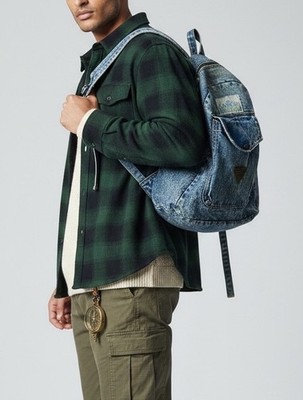 Vintage 80s Colorado Backpack Acid Wash Denim Bag Brass Hardware 16x14x4