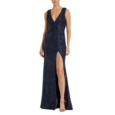 Mac Duggal 26598 Blue Evening Gown Sequin Sleeveless Formal Column Dress Size 12