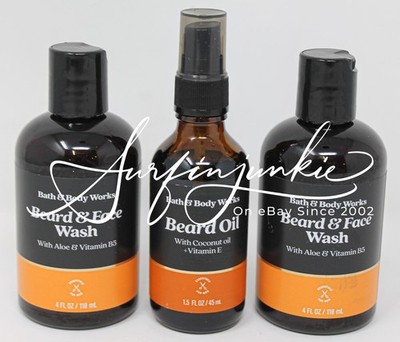Bath & Body Works Men's Beard & Face Wash 4 oz Mens Bear Oil 1.5oz Facial 3pc