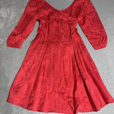 jonathan martin silk dress Vintage 80s Jonathan Martin Dress Womens 10 Red Fit Flare Paisley Silk