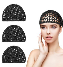 4 Pcs Black Crochet Hair Net, Elastic Mesh Hair Wrap Caps for Sleep  Shower