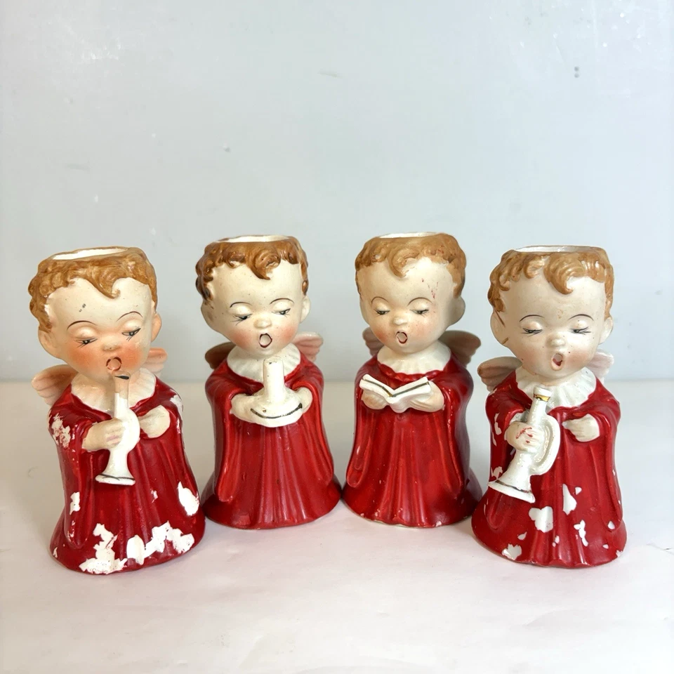 Candelabros Vintage Coro de Navidad Querubín Niños Lote 4 HI Co JAPÓN Foto 3 de 4