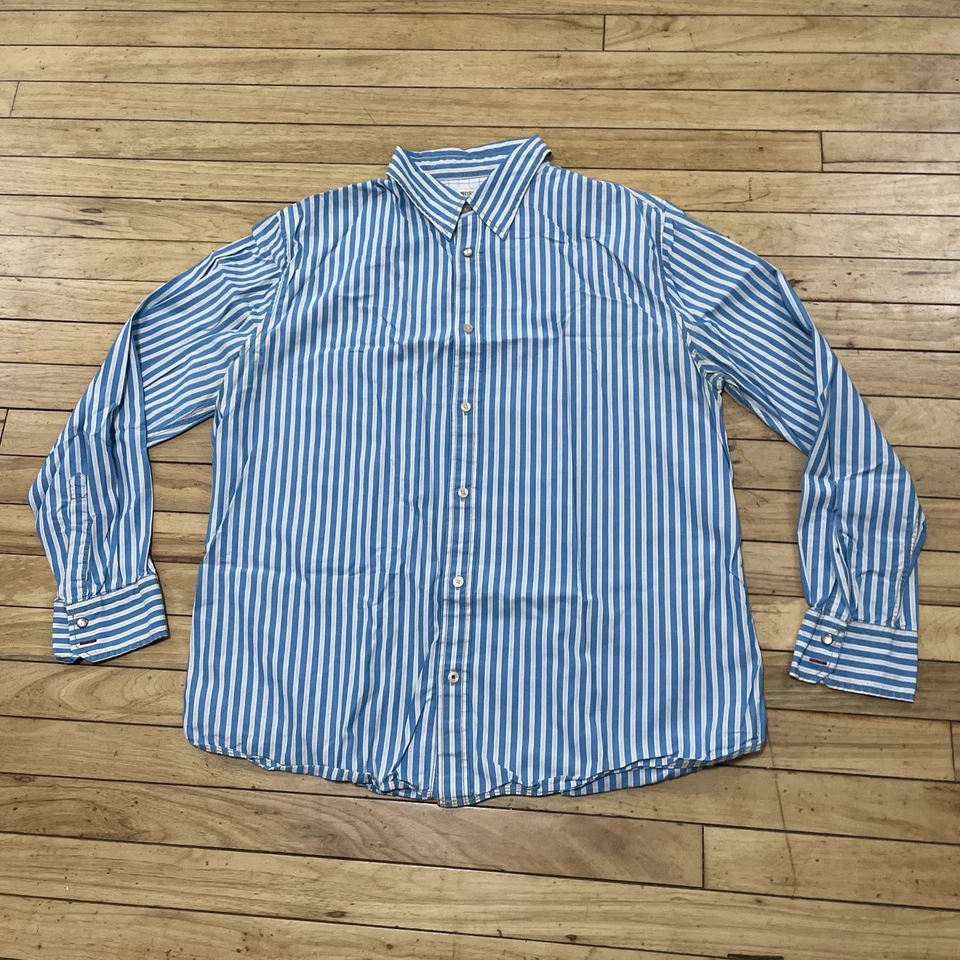 Mossimo Supply Co Y2k Camisa Atlética Botón Hombres XL Azul Western Rayas Verticales Foto 3 de 4
