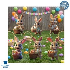6 PCS Waterproof Outdoor Easter Bunny Yard Signs with Stakes