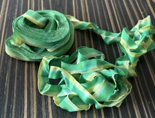 lot Hanah raw Silk Ribbon Hand Dyed  over 50 yds Yards green yellow 1/2" Width