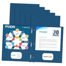 Two Pocket Folders, 30 Pack Two Pocket Folders with Prongs, 3 Prong Darkblue