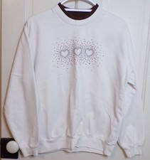 Vintage Top Stitch Sweatshirt White Rhinestones Hearts Size L By Morning Sun