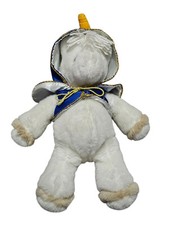 Vintage 1986 Gorham 18  Cuddly Companions White Unicorn Plush Blue Hooded Cape