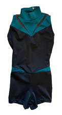 WEISSMAN Girls LEOTARD Gymnastics Dance TEAL Black Mock Neck Size MC 10/12