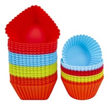 Reusable Silicone Baking Cups of 24 Pack, Square and Round Muffin Baking Line...