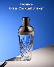 Glass Cocktail Shaker, 18.5Oz Cutting Design Glass Shaker - Exquisite Martini...