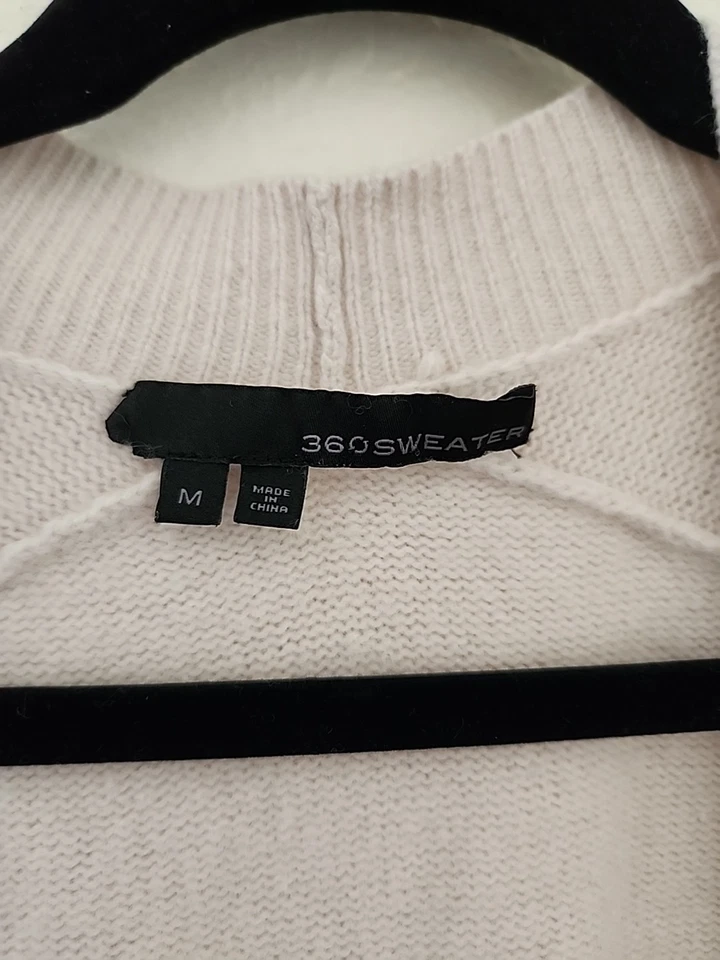 Womens 360sweater Wool Raccoon Yarn Beige White Open Front Cardigan Sz M - Image 2 of 4