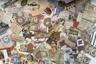 Vintage Ephemera Papier Set 100-teilig Scrapbooking Junk Journal kleine Formate