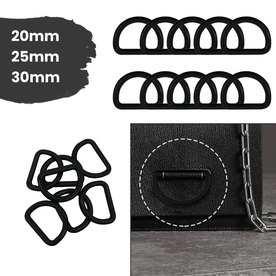 Plastique Anneaux D Noir Dee Forme Boucles Sac Sangles Belts Harnais 20mm 25mm - Photo 1/1