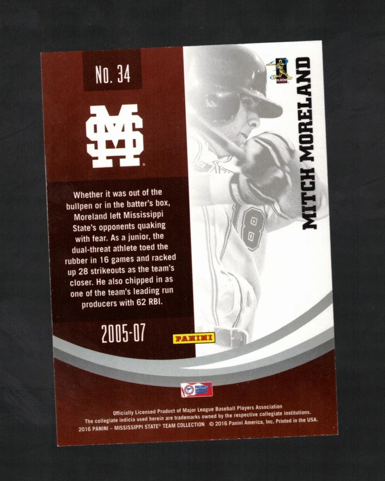 MISSISSIPPI STATE 2016 PANINI MITCH MORELAND #34 GOLD 06/25 - Image 2 of 4