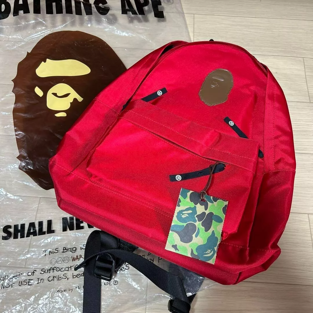 A Bathing Ape BAPE Backpack Daypack Nylon Red Unused Japan