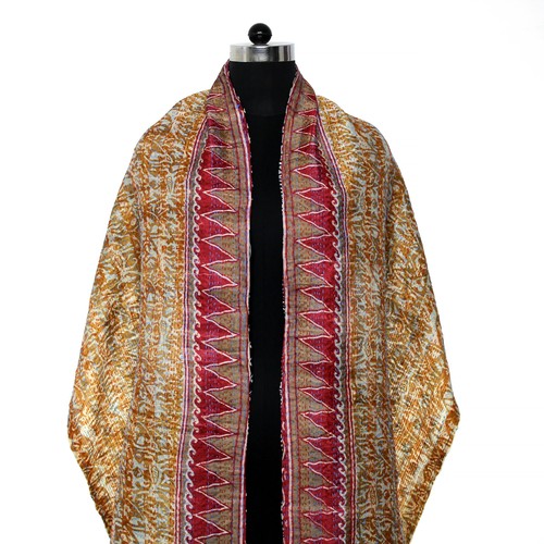 Indian Silk Kantha Fashion Scarf Reversible Bohemian Handmade Stole Band - Picture 4 of 5