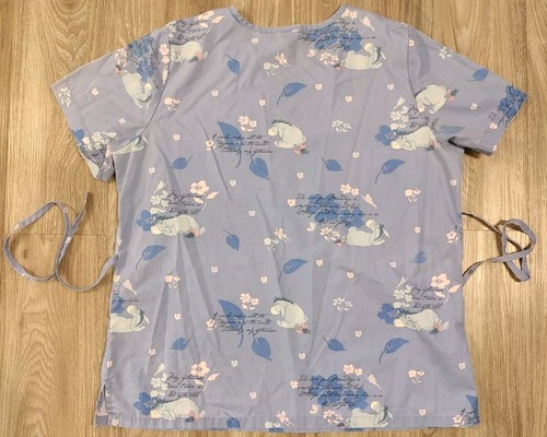 Vintage Disney Eeyore Scrub Top Size LARGE Tie Back V-neck Winnie The Pooh STAIN - Picture 3 of 6