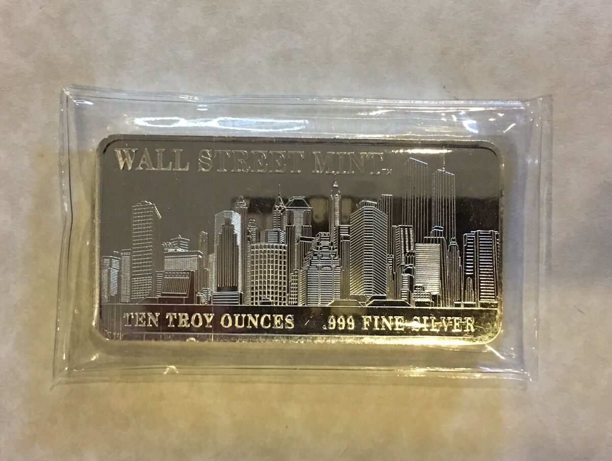 10oz Silver Bar Wall Street Mint New York Skyline World
