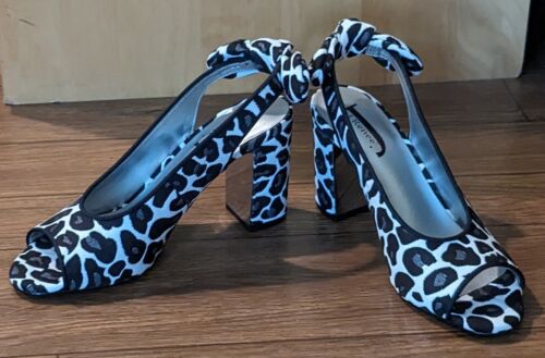 J.Renee Black/White Animal Print Block Heels Size 7 - Picture 3 of 10