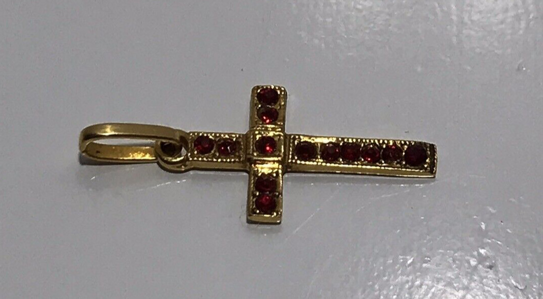 18k Yellow Gold & Red Ruby Simulated Stones Chris… - image 5