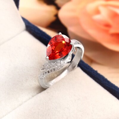 Makellos Fein Orange Fanta Saphir Birne Edelstein 925 Silber Handgefertigt Ring